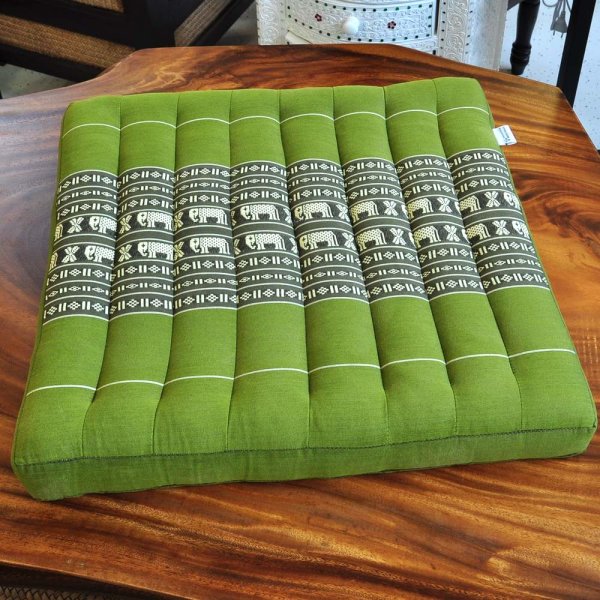 Thai Seat Cushion Meditation Elephants Green 50x50cm