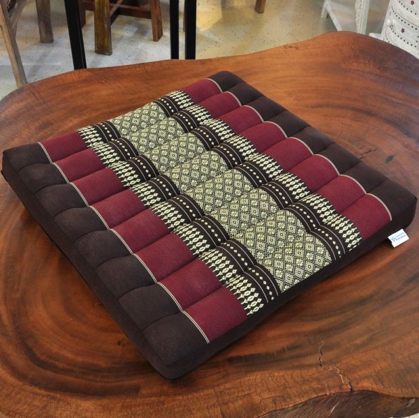 Thai Seat Cushion Meditation Flowers Wine Red 50x50cm