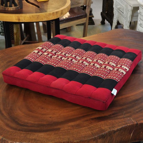 Thai Seat Cushion Meditation Elephants Red-Black 50x50cm