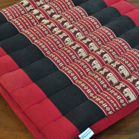 Thai Seat Cushion Meditation Elephants Red-Black 50x50cm