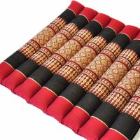 Cushion Thai Seat Cushion Mat Flowers Red-Black 35x35cm