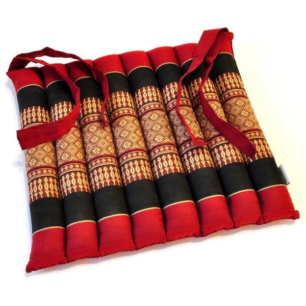 Cushion Thai Seat Cushion Flowers Red-Black 35x35cm with Ribbon