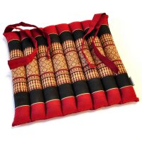 Cushion Thai Seat Cushion Flowers Red-Black 35x35cm with Ribbon