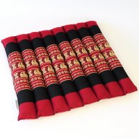 Thai Seat Cushion Elephants Red-Black 35x35cm with Ribbon