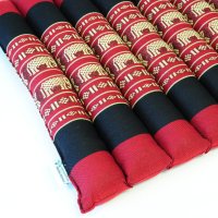 Thai Seat Cushion Elephants Red-Black 35x35cm with Ribbon