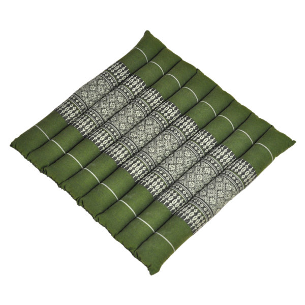 Cushion Thai Seat Cushion Flowers Green 35x35cm with Ribbon