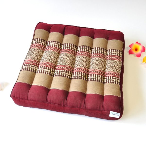 Thai Seat Cushion Meditation Flowers Wine Red 50x50cm