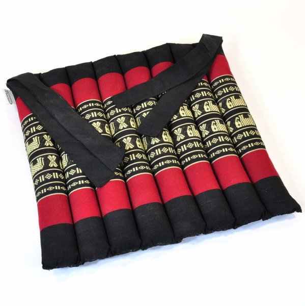 Thai Seat Cushion Elephants Black-Red 35x35cm with Ribbon