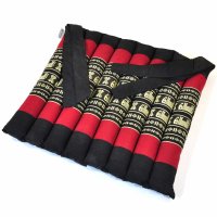 Thai Seat Cushion Elephants Black-Red 35x35cm with Ribbon