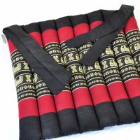 Thai Seat Cushion Elephants Black-Red 35x35cm with Ribbon