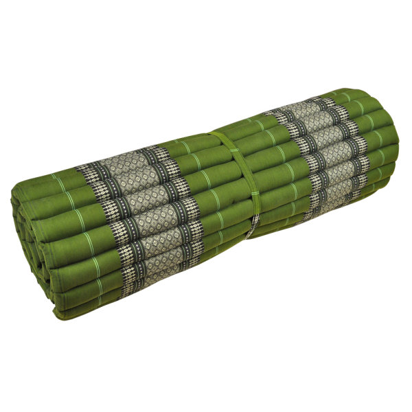 Thaimatte Yogamatte zum Rollen Grün Blüten 200x106cm