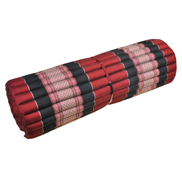 Thaimatte Yogamatte zum Rollen Rot-Schwarz Blüten 200x106cm