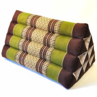 Thai Triangle Cushion Flowers Brown Green 50x35x30cm