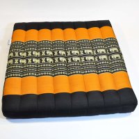 Thai Seat Cushion Meditation Elephants Black Orange 50x50cm