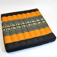 Thai Seat Cushion Meditation Elephants Black Orange 50x50cm