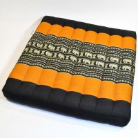 Thai Seat Cushion Meditation Elephants Black Orange 50x50cm