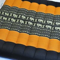 Thai Seat Cushion Meditation Elephants Black Orange 50x50cm