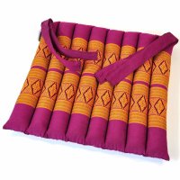 Cushion Thai Seat Cushion Flowers Purple Orange 35x35cm with Ribbon