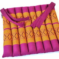 Cushion Thai Seat Cushion Flowers Purple Orange 35x35cm with Ribbon