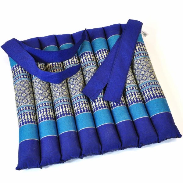 Cushion Thai Seat Cushion Flowers Blue 35x35cm with Ribbon