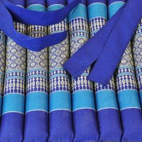 Cushion Thai Seat Cushion Flowers Blue 35x35cm with Ribbon