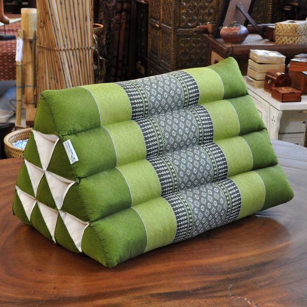 Thai Triangle Cushion Flowers Light Green 50x35x30cm