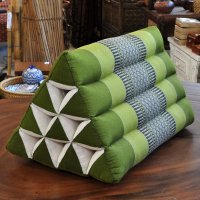 Thai Triangle Cushion Flowers Light Green 50x35x30cm