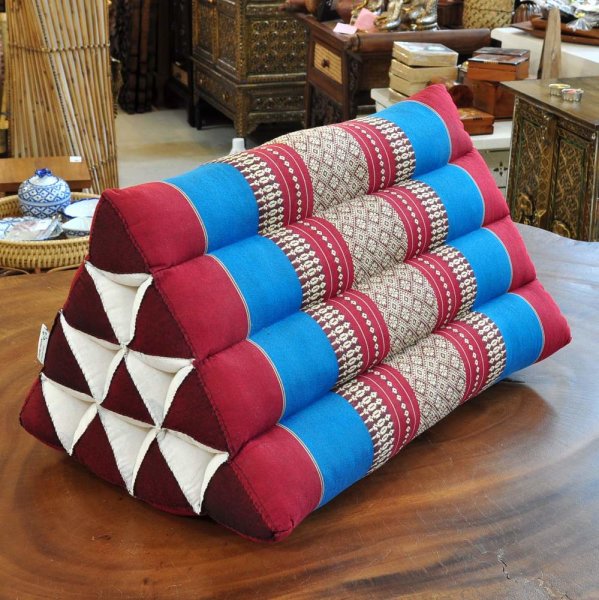 Thai Triangle Cushion Flowers Red Blue 50x35x30cm