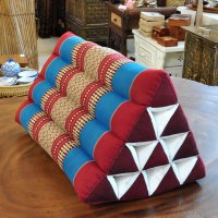 Thai Triangle Cushion Flowers Red Blue 50x35x30cm