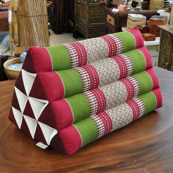 Thai Triangle Cushion Flowers Red Green 50x35x30cm