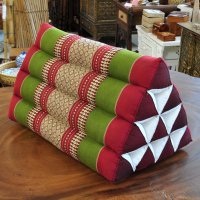 Thai Triangle Cushion Flowers Red Green 50x35x30cm