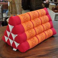 Thai Triangle Cushion Flowers Red Orange 50x35x30cm