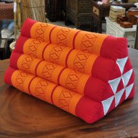 Thai Triangle Cushion Flowers Red Orange 50x35x30cm