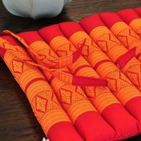 Cushion Thai Seat Cushion Flowers Red Orange 35x35cm with Ribbon