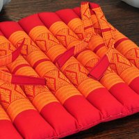 Cushion Thai Seat Cushion Flowers Red Orange 35x35cm with Ribbon