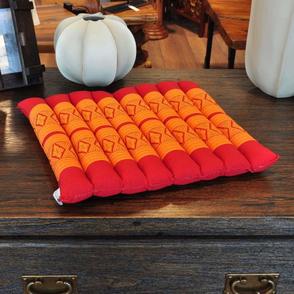 Thai Seat Cushion Mat Flowers Red Orange 35x35cm