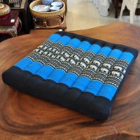 Thai Seat Cushion Meditation Elephants Black Aquamarine 50x50cm