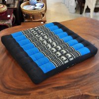 Thai Seat Cushion Meditation Elephants Black Aquamarine 50x50cm