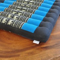 Thai Seat Cushion Meditation Elephants Black Aquamarine 50x50cm